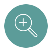  Build Capacity icon - white magnifying glass outline on green background
