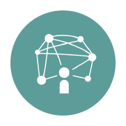  Connect icon - simple graphic representation of person with circles connected by lines above their head on green background